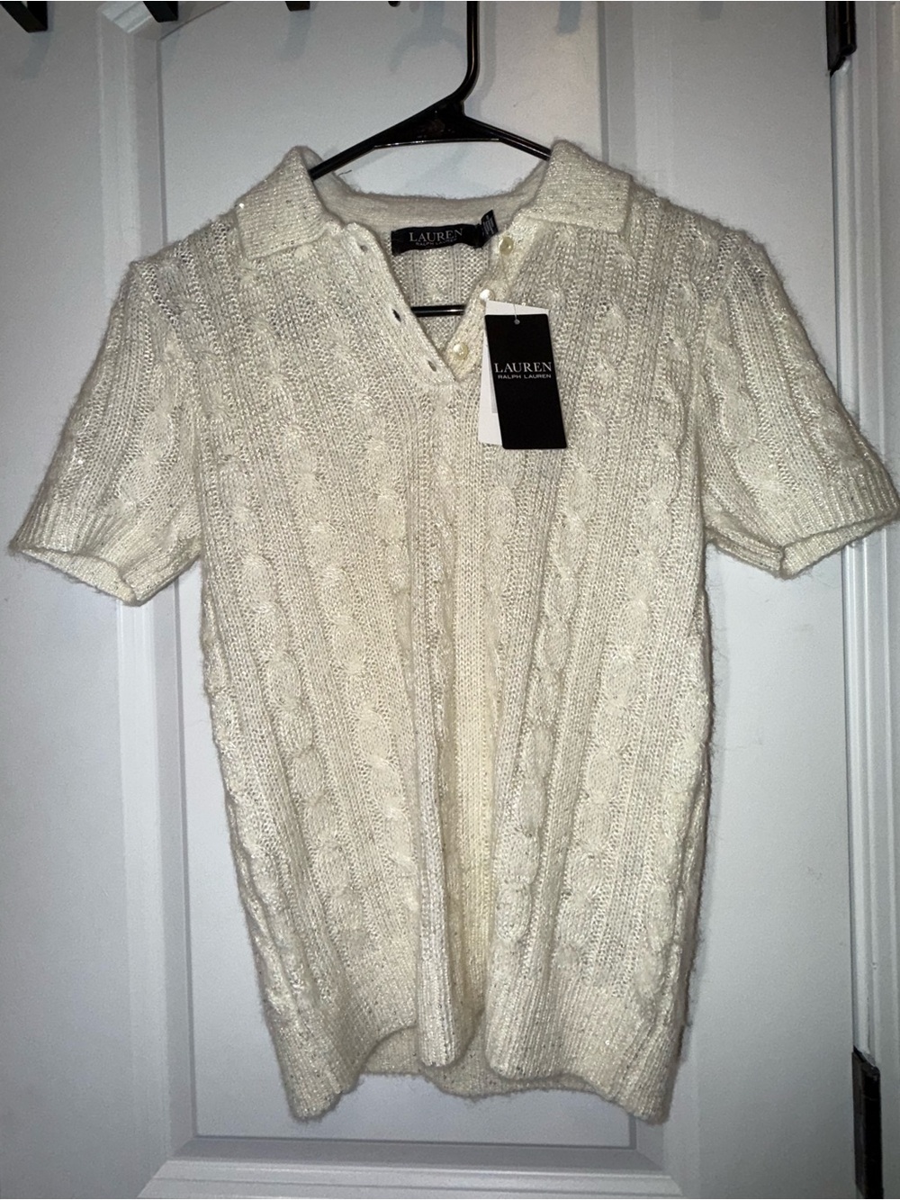 Lauren Ralph Lauren | Black Label |  Cream Cable Knit Polo Sequins |Size S/P NWT